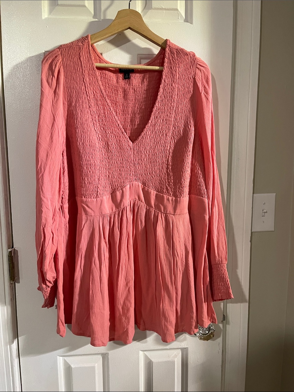 torrid Coral Pink Smocked V‑Neck Peplum Tunic